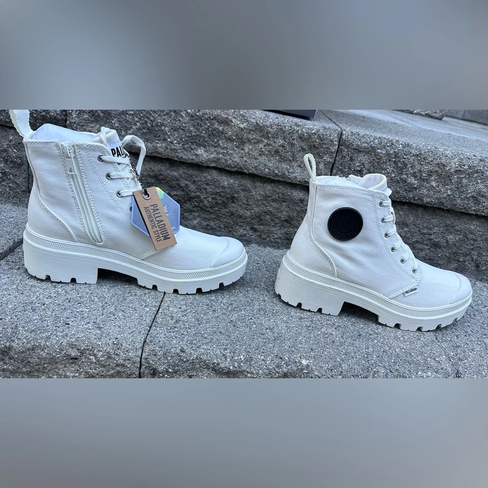 New in Box Palladium Women's White Pallabase Twill Size 7.5 Combat Boots - Picture 9 of 14